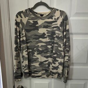 J. Crew Gray and Cream 100% Cotton Camo Terry Sweatshirt